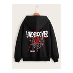 modaberry Undercover Spider Hırka - Siyah Baskılı Kışlık Oversize Kapüşonlu Fermuarlı Cep Detaylı Hırka