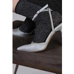Modabuymus Honey Gümüş Saten Taşlı Stiletto Bilekten Bantlı Gri Kadın Topuklu Ayakkabı