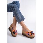 Modabuymus Pointy Turuncu Batik Dolgu Topuklu Kadın Terlik