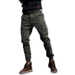 modacix Erkek Kargo Pantolon - Haki Yeşil Likralı Pamuk Paçası Lastikli Erkek Pantolon - Outdoor İş Yürüyüş Erkek Pantolon (Haki, 30)