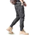 modacix Likralı, Beli Lastikli Kot Erkek Kargo Pantolon - Erkek Kot Pantolon - Outdoor Pantolon (Gri, 31)