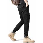 modacix Likralı Siyah Kot Kargo Pantolon - Siyah Kargo Pantolon - Erkek Outdoor Pantolon - Erkek Kot Pantolon (Siyah, 38)