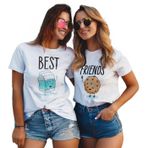 modacix Sevimli Best Friends Yazılı Tişört Kombini - Süt ve Kurabiye Arkadaşlık Tişörtleri (Beyaz, Süt XL - Kurabiye XL)