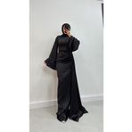 modadeywearst Drape Detaylı Kuyruklu Saten Tesettür Abiye