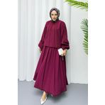 Modaensarbutik Dantel Detaylı Müslim Etekli Tesettür Takım-BORDO
