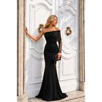 Modafeminen Siyah Simli Kumaş Tek Kol Taş İşlemeli Balık Model Abiye 583408