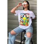 Modagen Bugs Bunny Çizgi Film Karakterleri Baskılı Oversize Beyaz T-shirt