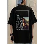 MODAGEN Erkek Siyah Mona Lisa Baskılı Oversize T-shirt
