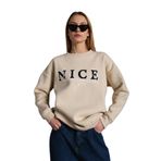 MODAGEN-Kadın Bej Nice Baskılı Bisiklet Yaka Oversize Sweatshirt (bejj / M)