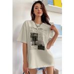 MODAGEN Kadın Bej The 1997 Baskılı Oversize T-shirt
