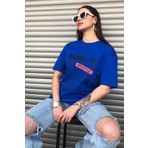 MODAGEN Kadın Brooklyn Newyork Baskılı Oversize Sax Mavi T-shirt