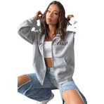 MODAGEN-Kadın Gri California Baskılı Oversize Hırka (GRİİ/M)