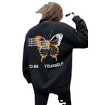 MODAGEN-Kadın Siyah Bisiklet Yaka Sırt Baskılı Oversize Sweatshirt (siyah / S)