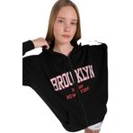 MODAGEN-Kadın Siyah Brooklyn Baskılı Oversize Hırka (siyah/XL)
