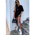 MODAGEN Kadın Siyah Mickey Mouse Sırt Baskılı Salas Oversize T-Shirt