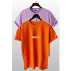 MODAGEN Unisex Brooklyn Baskılı 2'li Paket Turuncu-Lila T-Shirt