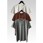 MODAGEN Unisex Brooklyn Baskılı 3lü Paket Kahve-gri-beyaz T-shirt