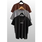 MODAGEN Unisex Brooklyn Baskılı 3'lü Paket Kahve-Gri-Siyah T-Shirt