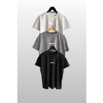 MODAGEN Unisex Brooklyn Baskılı 3lü Paket Siyah-Beyaz-Gri T-Shirt
