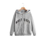 MODAGEN-Unisex Gri Wrst Bhvr Baskılı Kapüşonlu Oversize Hırka (ggri/S)