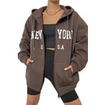 MODAGEN-Unisex Kahverengi Newyork Baskılı Oversize Hırka (kkahverengi/S)