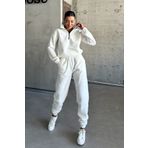 MODAGEN Unisex Krem Dik Yaka Yarım Fermuar Alt-Üst Polar Eşofman Takım