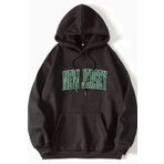 Modagen Unisex Oversize Siyah New Jersey Baskılı Kapüşonlu Sweatshirt