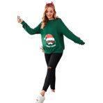 Modagen Yeşil Merry Christmas Baskılı Bisiklet Yaka Hamile Sweatshirt