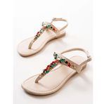 Modaleesta 152-1110 Bej Multi Taşlı Parmak Arası Kadın Sandalet