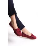 Modaleesta PS-100 Bordo Süet Püsküllü Günlük Kadın Babet