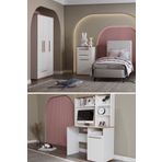 Modalife Çocuk Odası Takımı Karyola+Başlık+Yatak&Gardırop&Çalışma Masası&Şifonyer - Beyaz