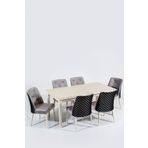 Modalife Vivaldi 6 Sandalye 1 Sabit Masa Yemek Masası Takımı 6 Kişilik - Vizon