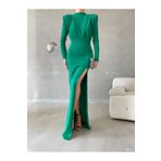 ModaLy Moda ESNEK KREP KUMAŞ YEŞİL RENK DERİN YIRTMAÇLI VE SIRT DEKOLTELİ ABİYE ELBİSE 582284