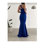 ModaLy Moda Esnek Scuba Kumaş Mavi Renk Tek Omuzlu Uzun Abiye Ve Mezuniyet Elbisesi 582211 707