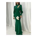 ModaLy Moda ESNEK SCUBA KUMAŞ YEŞİL RENK BALIK KESİM YAKA DEKOLTELİ UZUN KOLLU ABİYE ELBİSE 582279