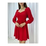 ModaLy Moda Kırmızı Esnek Krep Kumaş Göğüs Dekolteli Uzun Kollu Mini Abiye Ve Mezuniyet Elbisesi 582293 727