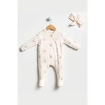 Modam Bebek By Bubbles Tavşan Desenli Önden Çıtçıtlı Bebek Tulumu Ve Saç Bandı - Krem - 3 - 6 Ay