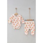 Modam Bebek Lullaby Mantar Baskılı Yandan Çıtçıtlı Kruvaze Kız Bebek Takım - 0 - 3 Ay - Krem