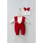 Modam Bebek Mini Cayzen Kalpli Fırfırlı Fiyonklu Pamuk Kız Bebek Tulum - Kırmızı - 0 - 3 Ay