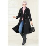 ModaMerve Bolero Detaylı Kaşe Kaban Siyah