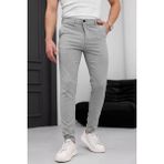 Modamesto Erkek Açık Gri Slim Fit Dar Kesim Likralı Yan Cep Bilek Boy Düz Kumaş Pantolon - 30