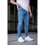 Modamesto Erkek Açık Mavi Slim Fit Likralı Dar Paça Lazerli Kot Pantolon - 34