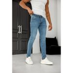 MODAMESTO Erkek Açık Mavi Slim Fit Likralı Dar Paça Lazerli Kot Pantolon