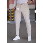 MODAMESTO Erkek Bej Slim Fit Armür Desenli Likralı Pantolon