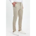 MODAMESTO Erkek Bej Slim Fit Armürlü Likralı Cepli Kaliteli Pantolon