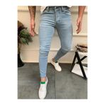 MODAMESTO Erkek Buz Mavi Lazerli Slim Fit Likralı Jean Pantolon