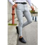 MODAMESTO Erkek Gri Çizgili Slim Fit Kumaş Pantolon