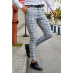 MODAMESTO Erkek Gri Ekose Slim Fit Kumaş Pantolon