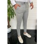 MODAMESTO Erkek Gri Slim Fit Çift Düğme Kumaş Pantolon