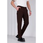 MODAMESTO Erkek Kahverengi Slim Fit Likralı Yan Cep Bilek Boy Düz Kumaş Pantolon